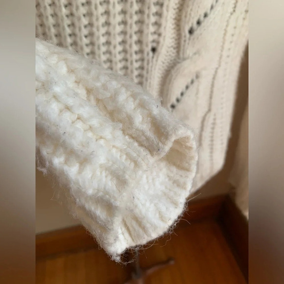 Anthropologie Ramona Chunky Cable Knit V-Neck Sweater  Ivory Alpaca xs - Picture 9 of 11